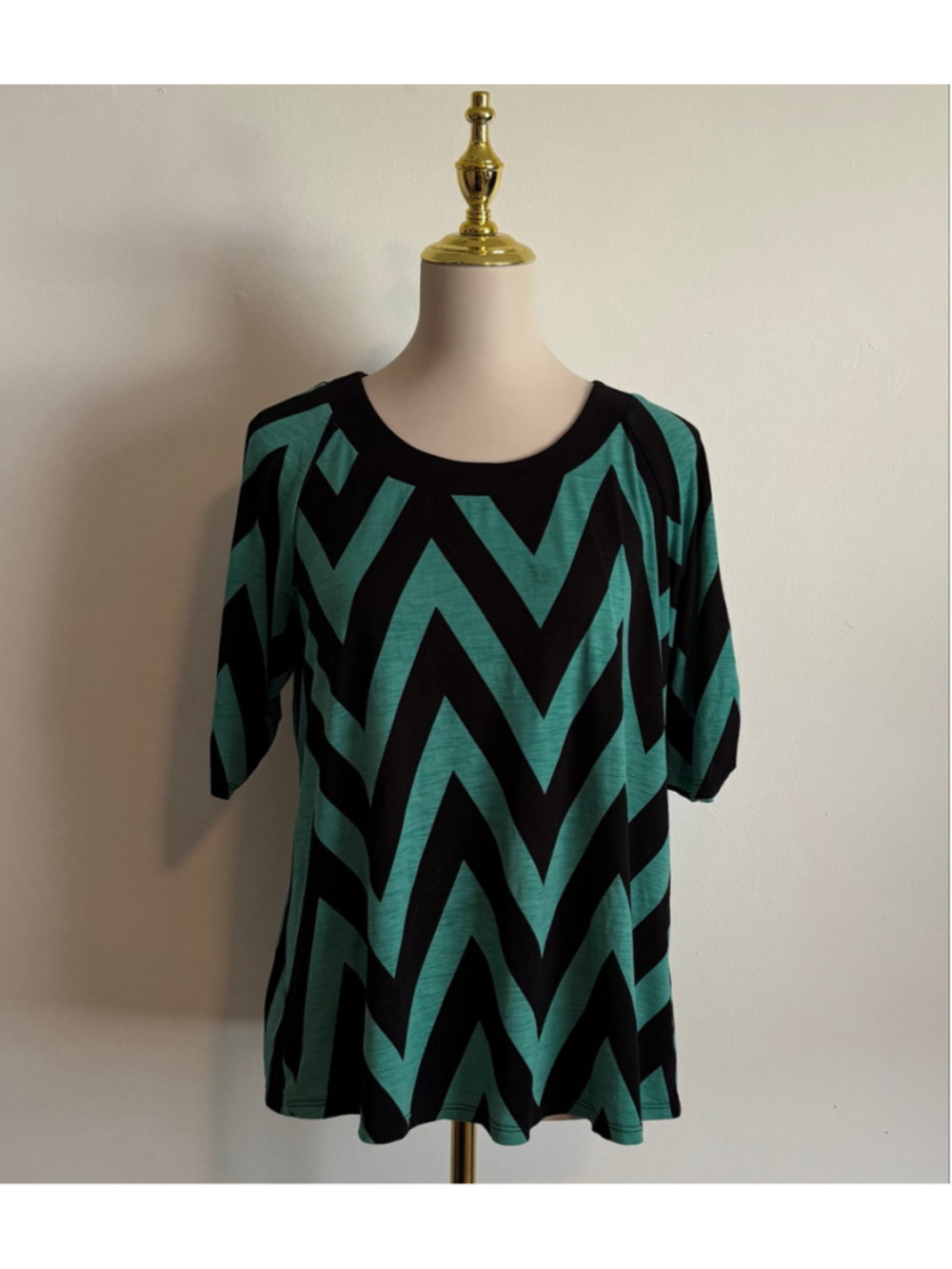 Women's Sami & Jo Petite MP Short Sleeve Tee, Teal and Black Chevron